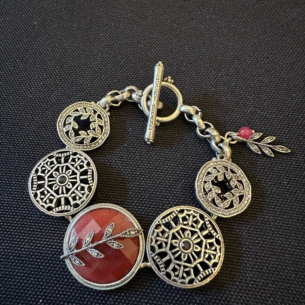 LUCKY BRAND Silver and Rose Pink  Bracelet Toggle Clasp 7”